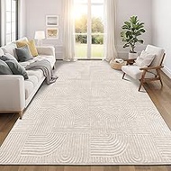 Pauwer 9x12 Washable Area Rugs for Living Room Modern Beige Solid Color Soft Fluffy Rugs for Bedroom