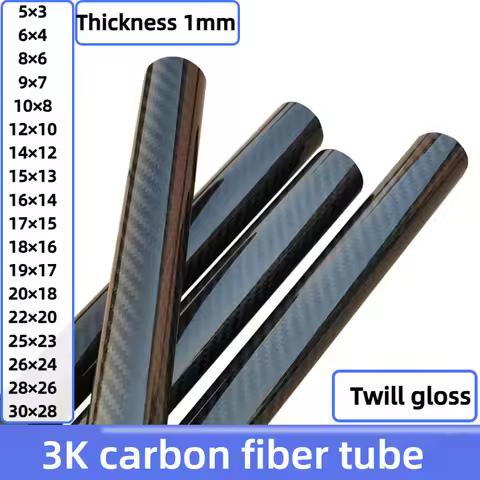 2Pcs 3K Pure Carbon Fiber Tube Twill gloss Surface Pipe Length 50 CM Diameter 6mm 8mm10mm 12mm 14mm 