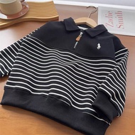 JIFANPAUL | Áo Hoodie Đa Năng Cổ Polo Có Dây Kéo In Sọc