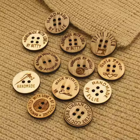 Custom Wooden Buttons, Knitted Items, Crochet Items, Sewing Accessories, Personalized Name, 25mm, MK