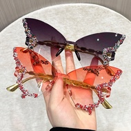 Diamond Butterfly Shape Sunglasses Women Fashion Exaggerated Rimless Sunglasses European American Gl