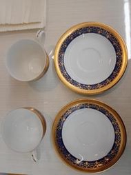 （盒裝）日本製YAMASEN 23CT gold plated 23克拉黃金藍色邊咖啡杯盤組2對