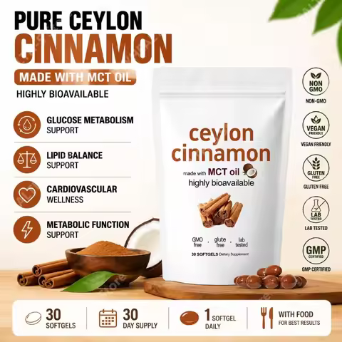 Ceylon Cinnamon Softgels, 600 Mg Ceylon Cinnamon Extract (12:1) for Glucose Metabolism Support and L