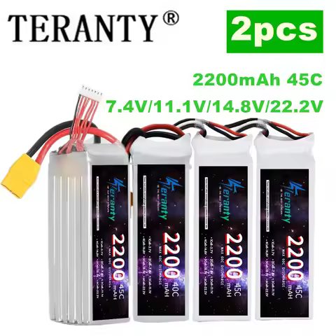 TERANTY 2200MAH 45C 2PCS 2S 3S 4S 6S Lipo Battery For Quad RC FPV Airplane Drone 7.4V 11.1V 14.8V 22