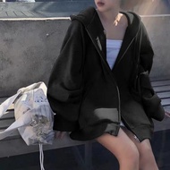 เสื้อฮู้ดกันหนาว มีซิป ทรงหลวม สไตล์สปอร์ต สำหรับผู้หญิง oversize