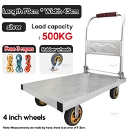 Steel Hand Truck Trolley Foldable Push Cart Heavy Duty Kartilya Load 600kg 4 Mute Rubber WheelS