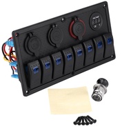 Rocker Switch Panel 12V 24V 8 Gang Car Boat LED Rocker Switch Control Panel Dual USB Voltmeter Cigar