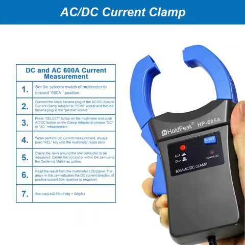 HoldPeak HP-605A Clamp Adapter 600A AC/DC Current Power LED 45mm Jaw Caliber HoldPeak Digital Clamp 