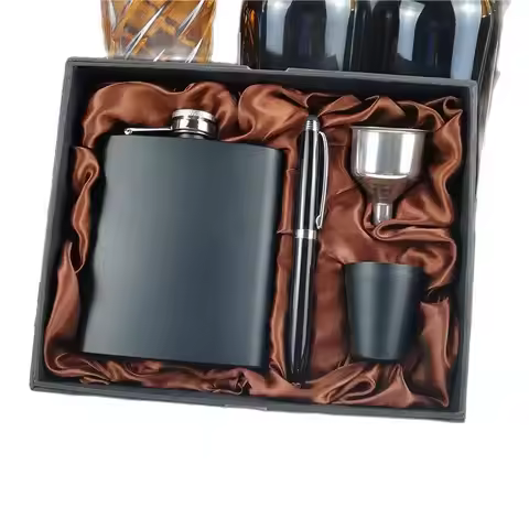 1set 7 ounce 18/8 Stainless steel Hip Flask GIFT SET with 2 cups and big funnel and pen set
