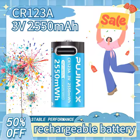 Type-C Rechargeable CR123A 2550mWh 3V Lithium Battery Rechargeable Battery High Capacity Portable St
