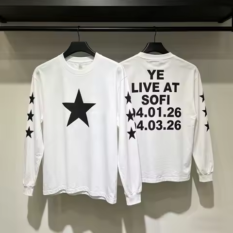 YZY Chest Five-pointed Star Prin T Shirt Men Women Kanye West Bully LS-03 YE LIVE Tee American Los A