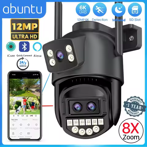 12MP 6K PTZ Wifi Camera 8X Digital Zoom Outdoor Dual Screens Wifi Surveillance Camera Night Vision C