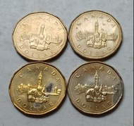 加拿大1992年1元流通紀念幣4枚（建國125周年），品相實物如圖