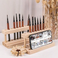 1pc Natural Wooden Double-Layer Nail Art Pen Holder Multi Functional Phototherapy Pull Pen Storage R