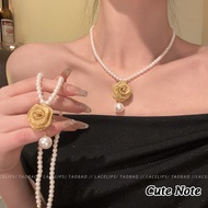 MAWAR Cute Note rose flower necklace women's pearl flower necklace niche necklace sweater chain temp