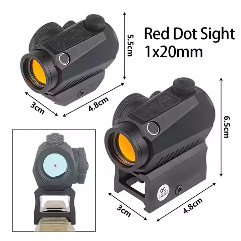 Tactical Red Dot Sight 1x20mm 2MOA Reflex Riflescope Hunting Scope Mount Riser 20mm Rail Holographic