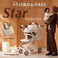 【Star】Child & Folks Easy Fold Two Way Baby Stroller Cabin Size Lightweight Spring Suspension Strolle