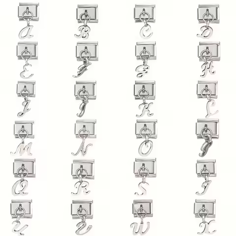 1pcs Classic 26 Letters A-Z Italian Charm Links Fit 9mm Bracelet Stainless Steel Jewelry Making Supp