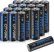 16 Pack 3000mAh 1.2V Ni-MH High Capacity AA Rechargeable Batteries with Battery Case