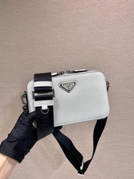 PRADA Brique 皮革 單肩斜孭袋 可拆卸調節肩帶 白色