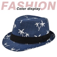 New Parent-Child Print Coconut tree Straw Jazz Hat Stylish With Band Beach Printing Panama Hats Tril