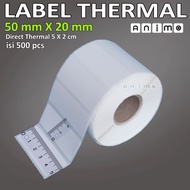 THERMAL LABEL 50 X 20 = 500 Pcs - BARCODE Direct Thermal 50 X 20 MM - Thermal Stickers 5x2 CM conten