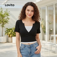 Lovito Women's Casual Summer Spring 2-in-1 T-Shirt L129ED337