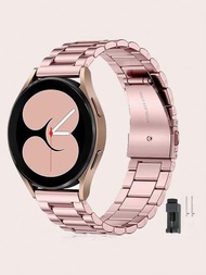 1入全實心玫瑰金色不鏽鋼金屬手錶表帶，適用於Samsung Galaxy Watch Band 6/5/4/Active 2 40mm 44mm，Watch 4 Classic 46mm 42mm，Galaxy Watch Strap 3 41mm和其他20mm 22mm女性手錶型號，包括免費更換工具