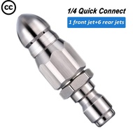 CC Sewer Jetter Nozzle for Pressure Washer Stainless Steel 1/4'' Quick Plug Mini Compact Drain Clean