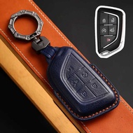 5 Bottons Leather Car Key Fob Case Cover Shell for Cadillac CT4 CT4-V CT5 C8 Corvette LYRIQ 2022 202