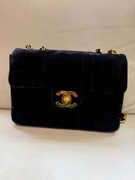 Chanel/香奈兒 中古 vintage 3開黑金絲絨貝嫂鏈條包 30cm