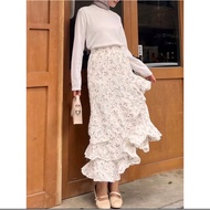 Fwdaily - Monroe Skirt (Korean Midi Skirt - Cringkle Motif Skirt - Floral Skirt)