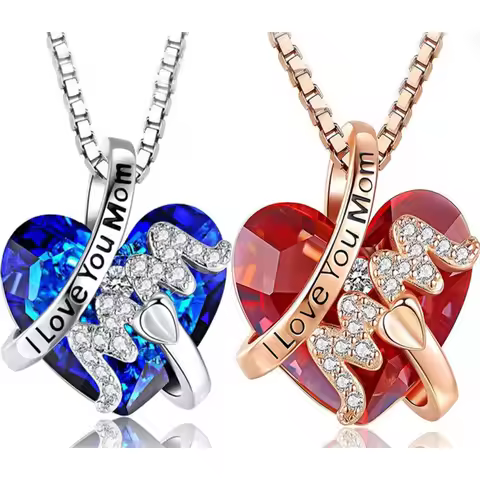 Mom Mother's Day Gift Jewelry Heart Red/Blue Pendant Necklace Luxury Fashion Mother's Day Necklace W