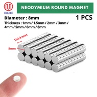 1pcs- Diameter : 8mm * Thickness : 1mm/1.5mm/2mm/3mm/4mm/5mm/6mm/8mm Magnet Bulat Neodymium / Neodym