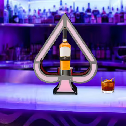 LED Lighted Liquor Bottle Display Shelf, 7-Light Mode Changeable, Champagne Bottle Presenter Stand w