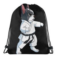 [HOT ZLKWOHIOWSG 549] Karate Taekwondo Kung Fu French Bulldog Pet Dog Lovers Kawaii Drawstring Bags School Shoe Teen Portable Rucksack Pouch