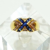 寶麗金珠寶-天然藍寶石真鑽黃K金戒指