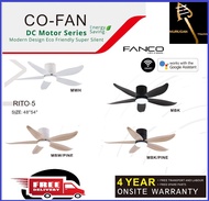 [INSTALLATION PROMOTION]FANCO  RITO - 5  48, 54 Inch DC Motor Ceiling Fan with 3 tone LED Light and Remote Control