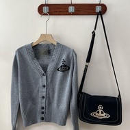Vivienne WestwoodˉSaturn knitted cardigan embroidered top knitted sweater autumn and winter tide bra