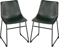 Cortesi Home Casablanca Dining Chair in Green Faux Leather, Black Legs (Set of 2)