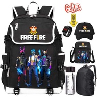 HORANSHOP Free Fire School Backpack 0.005 -6 in 1 - Free Digital Watch, Hat, Sling Bag & My Bottle