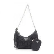 PRADA 2005 復刻版鏈條肩背包 1BH204 尼龍皮革 黑色 二手