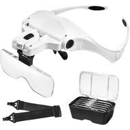 Universal Magnifying Glass with Two LED Lights, Interchangeable 5 Lenses 1.0 Times to 3.5 Times, Sui