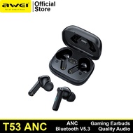 Awei T53 ANC Gaming Wireless Earbuds Bluetooth V5.3 Earphone with Charging Case 360° Surround Sound Colorful Light