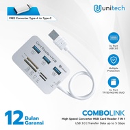 Hub USB Card Reader 3-Port 7in1 Unitech ComboLink USB 3.0 Slot Combination Aluminum High Quality Typ