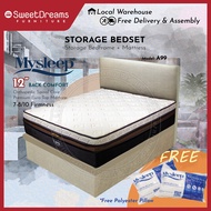 A99 Bed Frame | Frame + 12" Mattress Bundle Package | Single/Super Single/Queen/King Storage Bed | Divan Bed