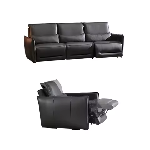 Luxury Dual Motor Genuine Leather Electric Recliner Sofa 3-Seater Power Reclining Couch Adjustable B