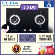 Elba 5.0kW 2 Burners Safety Valve Bevelled Edges Tempered Glass Hob Cooker EGH-K8942G(BK)