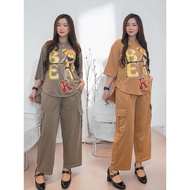 GR Oversize Cargo Suit LD 120 CM Women's Suit 3 Sleeve Top/4 and Cargo Pants Suit BEAR Fashion Musli