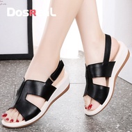 DOSREAL Korean Chunky Rubber Sandals Women with Heels Leather Platform Sandals Wedges Heels for wome